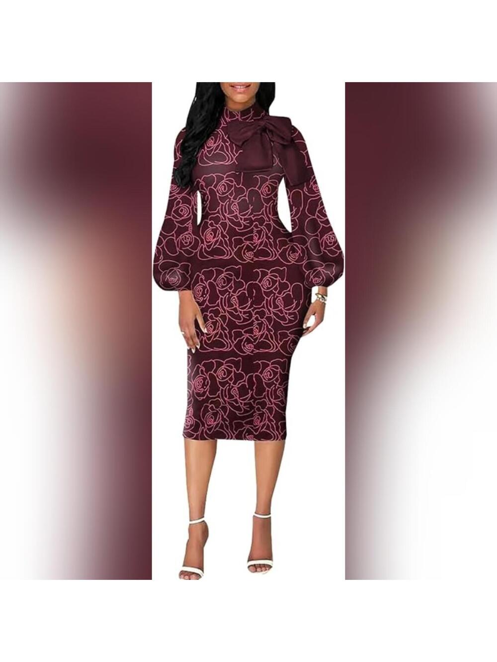 NWOT Best girl Bishop Sleeve Bodycon Floral Pencil Midi Dress, Large